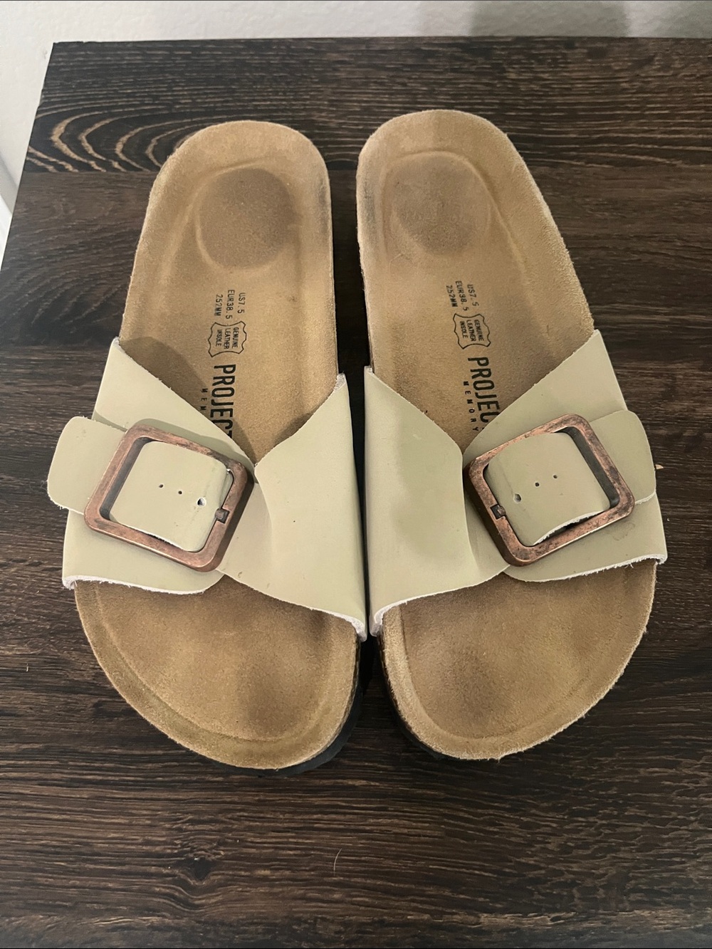 PROJECT Beige Slide Sandals with Buckle - Women's Comfort Footbed